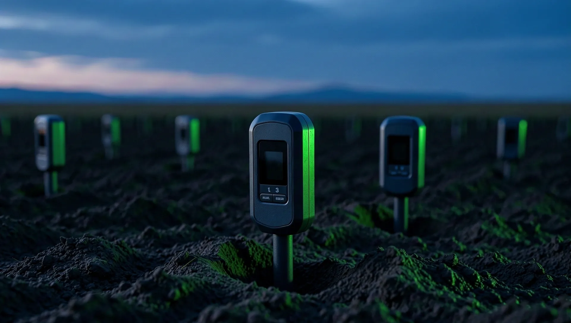Canadian prairie landscape with integrated agritech sensors